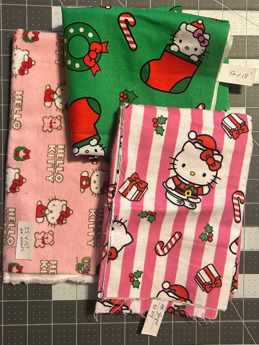 Lot of 3 Hello Kitty Christmas Fabrics